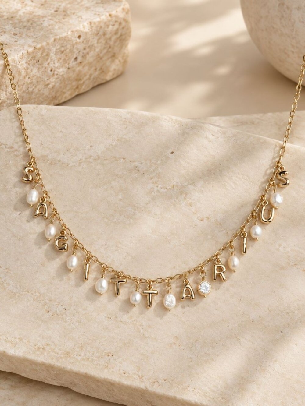 LUNA NORTE Sagittarius Gold And Pearl Charm Necklace